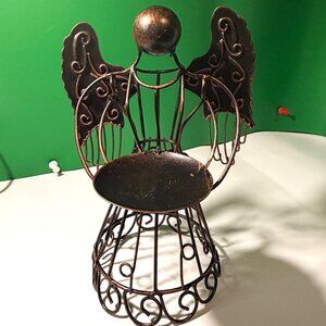 Epic Bronze Metal Angel Pillar Candle Holder Rustic Wire Christmas Décor 8" READ